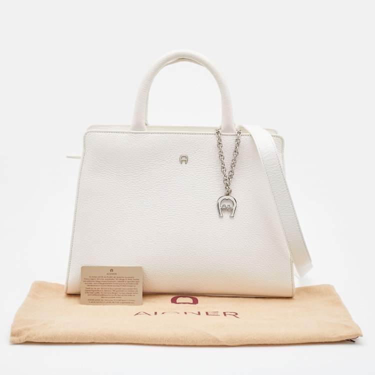 Pre Owned Aigner White Grained Leather Cybill Tote