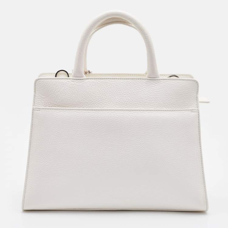 Pre Owned Aigner White Grained Leather Cybill Tote