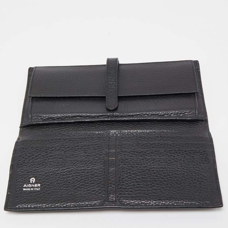 Aigner Black Grained Leather Logo Bifold Flap Wallet Aigner TLC