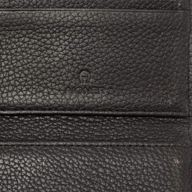Pre Owned Aigner Black Leather Trifold Wallet