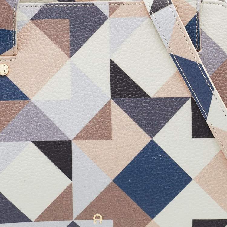 Pre Owned Aigner Multicolor Leather Zip Satchel