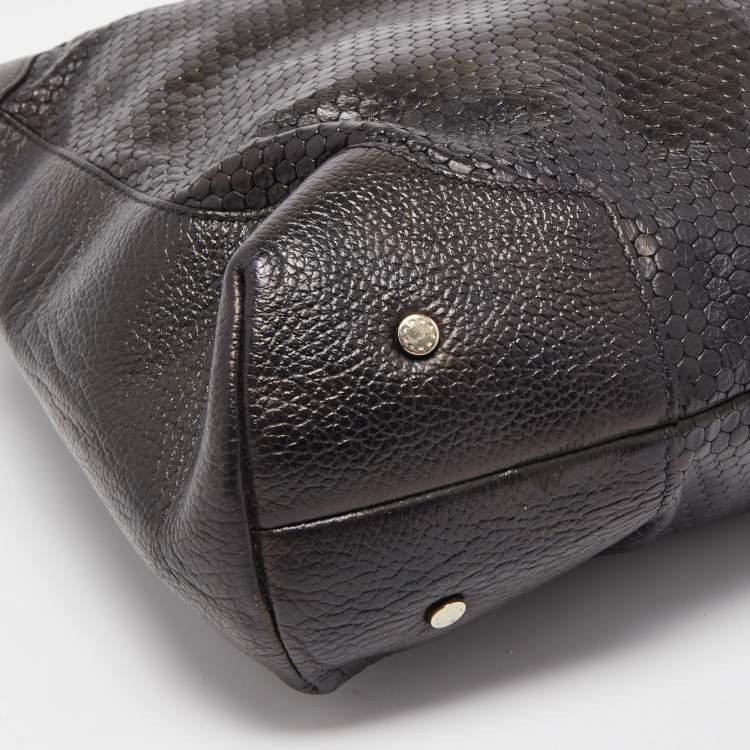 Pre Owned Aigner Black Embossed Leather Zip Hobo