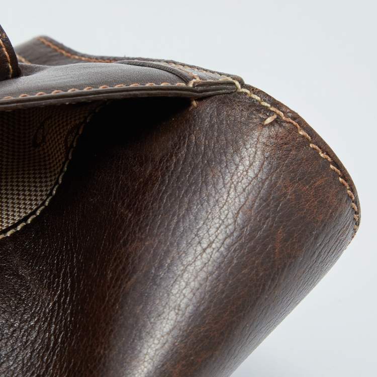 Pre Owned Aigner Brown Leather Flap Satchel