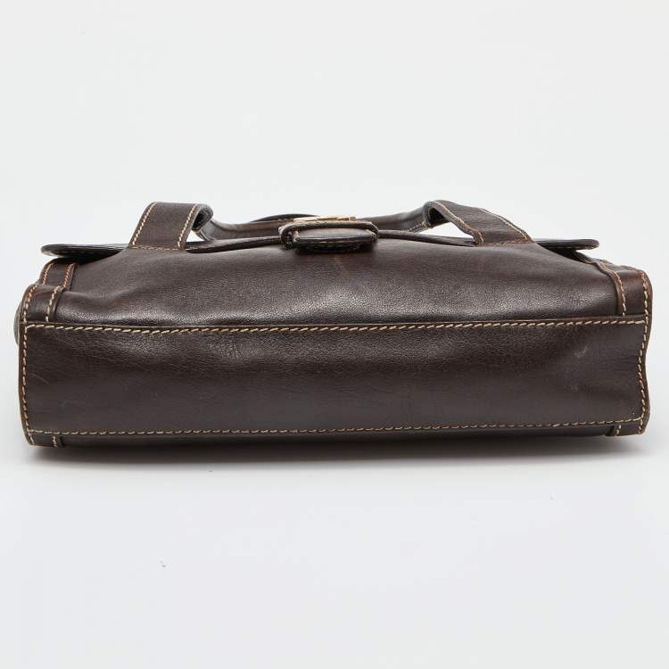 Pre Owned Aigner Brown Leather Flap Satchel