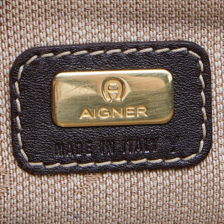 Pre Owned Aigner Brown Leather Flap Satchel