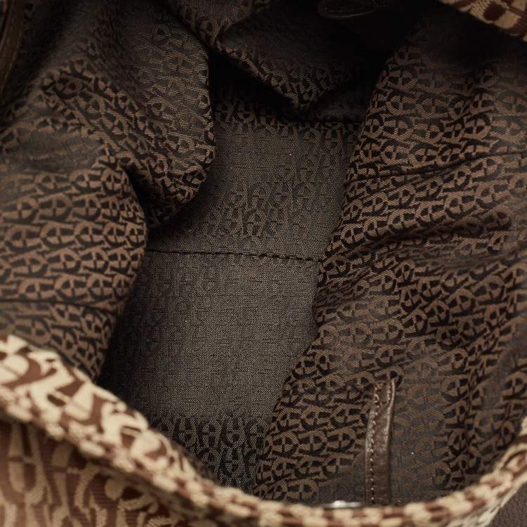 Pre Owned Aigner Beige/Brown Monogram Canvas and Leather Side Zip Hobo