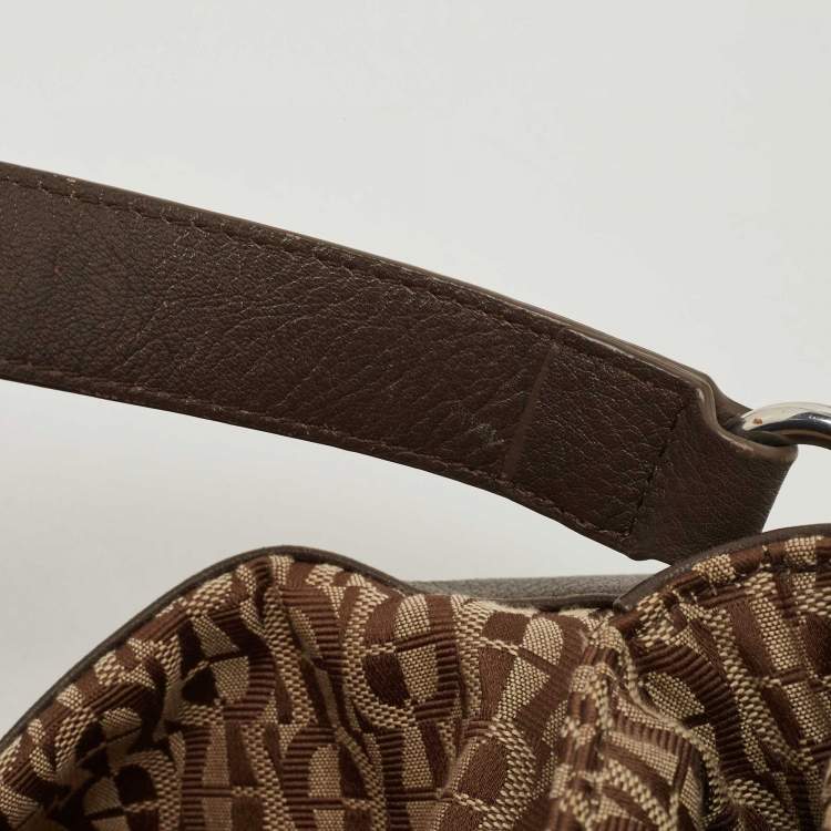 Pre Owned Aigner Beige/Brown Monogram Canvas and Leather Side Zip Hobo