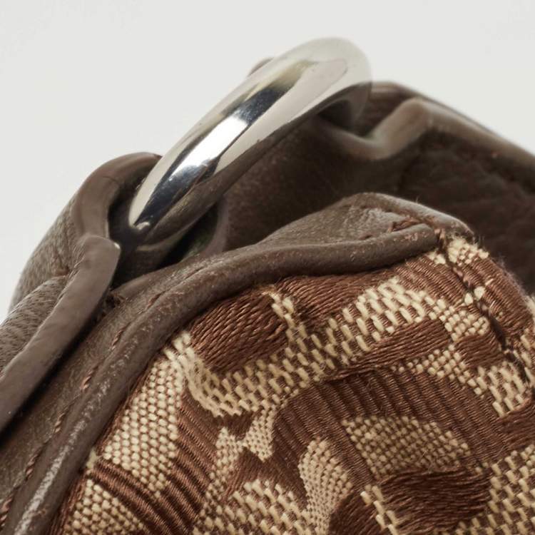 Pre Owned Aigner Beige/Brown Monogram Canvas and Leather Side Zip Hobo