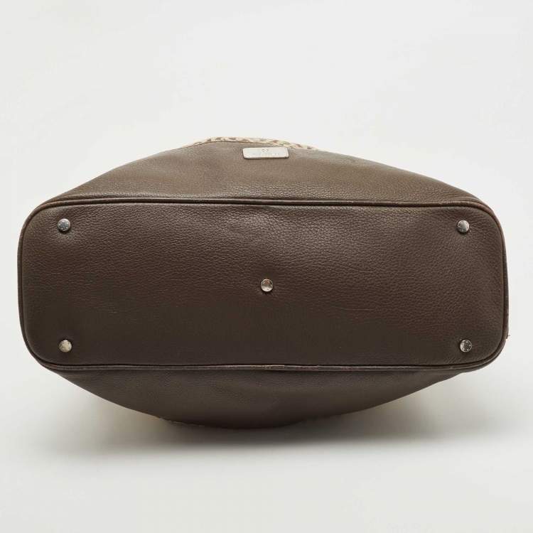 Pre Owned Aigner Beige/Brown Monogram Canvas and Leather Side Zip Hobo