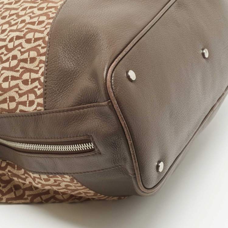 Pre Owned Aigner Beige/Brown Monogram Canvas and Leather Side Zip Hobo