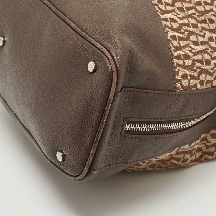 Pre Owned Aigner Beige/Brown Monogram Canvas and Leather Side Zip Hobo