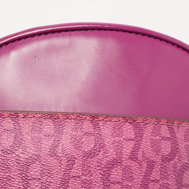 Pre Owned Aigner Magenta Monogram Coated Canvas and Leather Dome Crossbody Bag