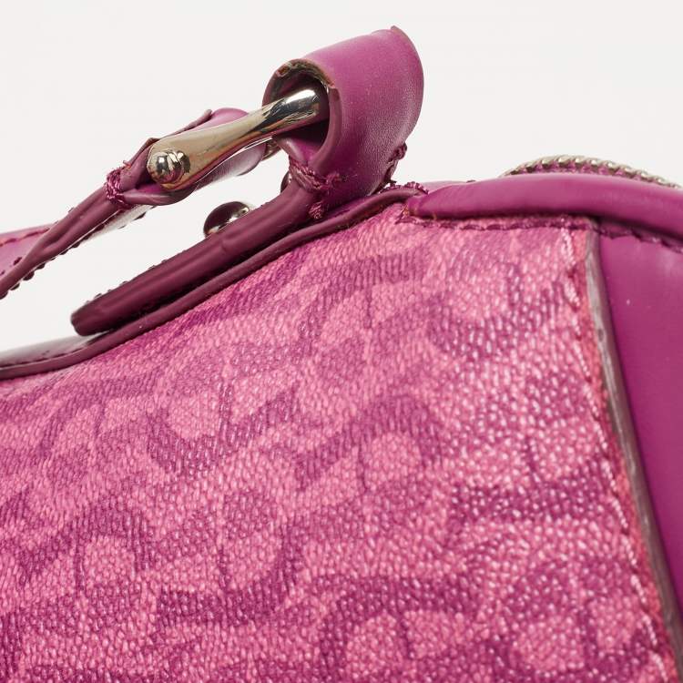 Pre Owned Aigner Magenta Monogram Coated Canvas and Leather Dome Crossbody Bag