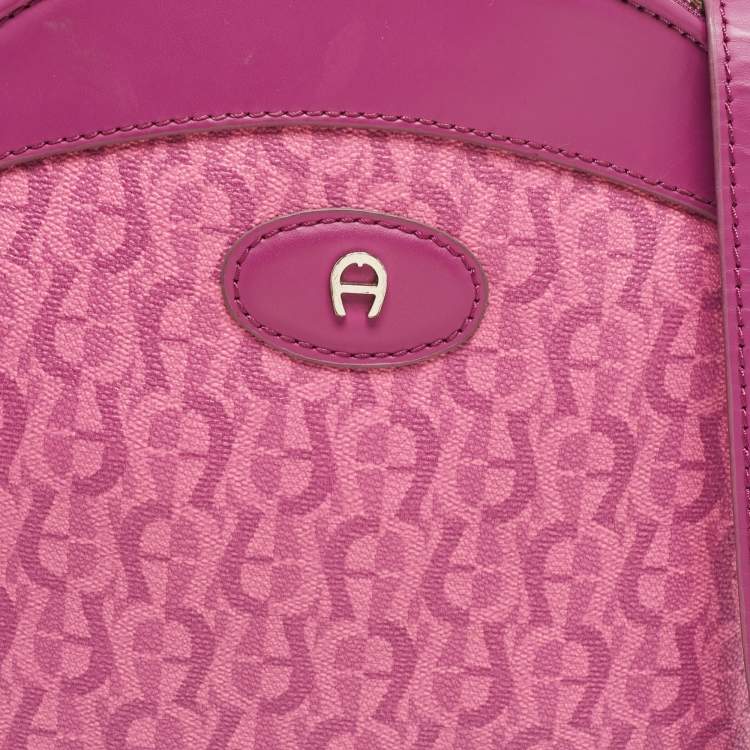Pre Owned Aigner Magenta Monogram Coated Canvas and Leather Dome Crossbody Bag