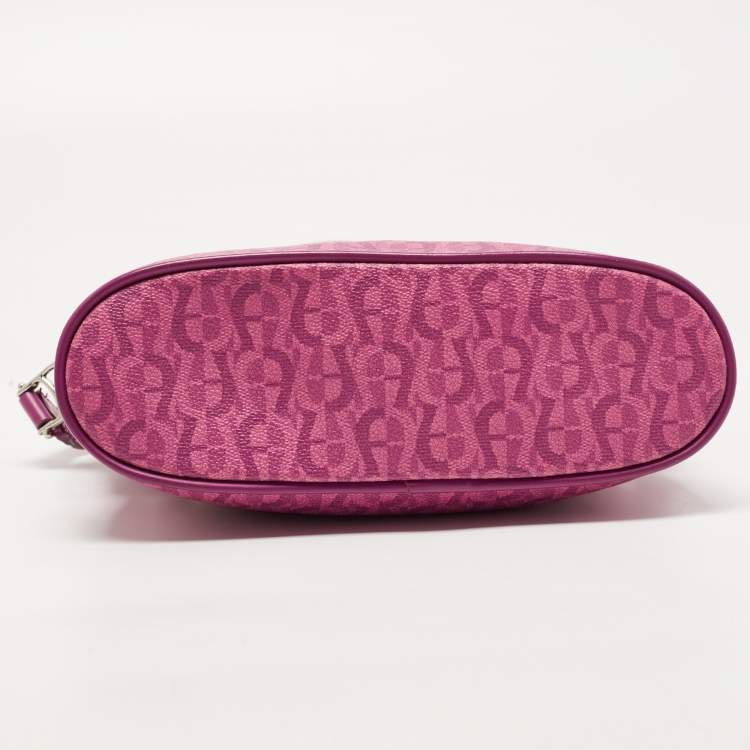 Pre Owned Aigner Magenta Monogram Coated Canvas and Leather Dome Crossbody Bag