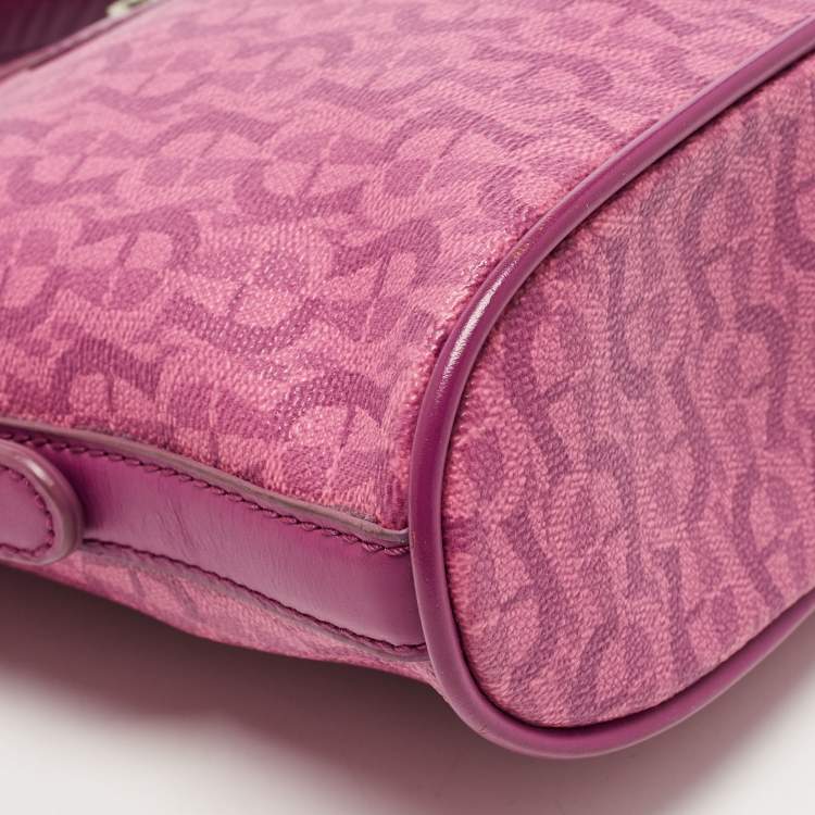 Pre Owned Aigner Magenta Monogram Coated Canvas and Leather Dome Crossbody Bag