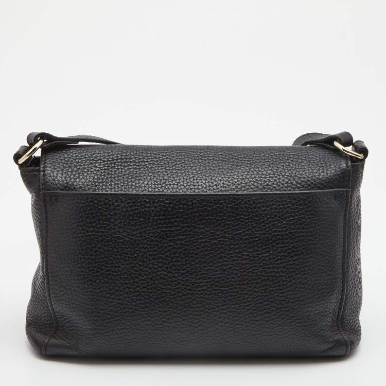 Pre Owned Aigner Black Grained Leather Turnlock Flap Crossbody Bag