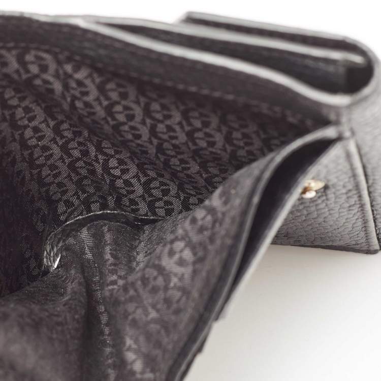 Pre Owned Aigner Black Leather Envelope Flap Compact Wallet