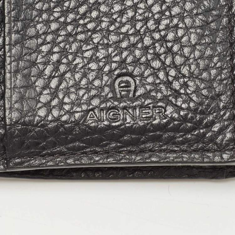Pre Owned Aigner Black Leather Envelope Flap Compact Wallet