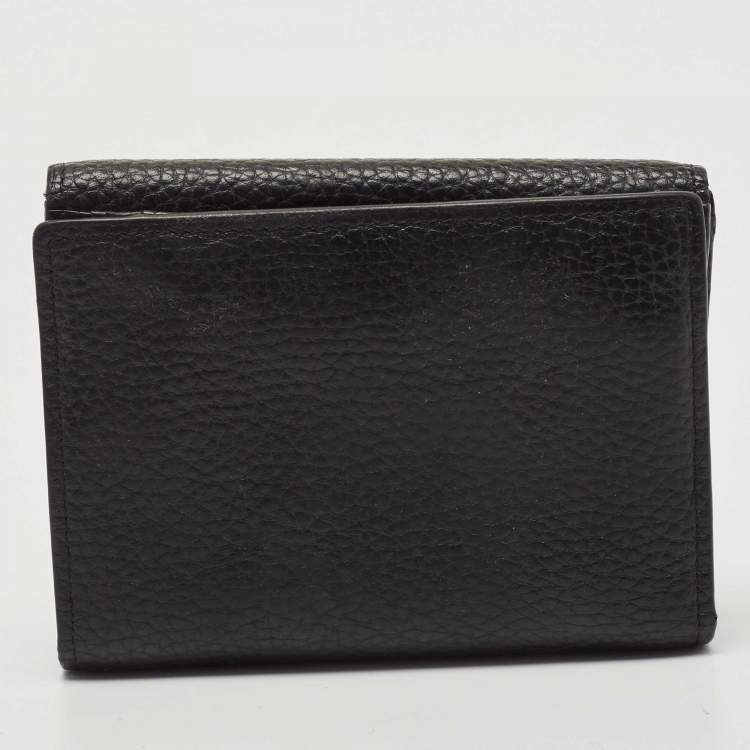 Pre Owned Aigner Black Leather Envelope Flap Compact Wallet