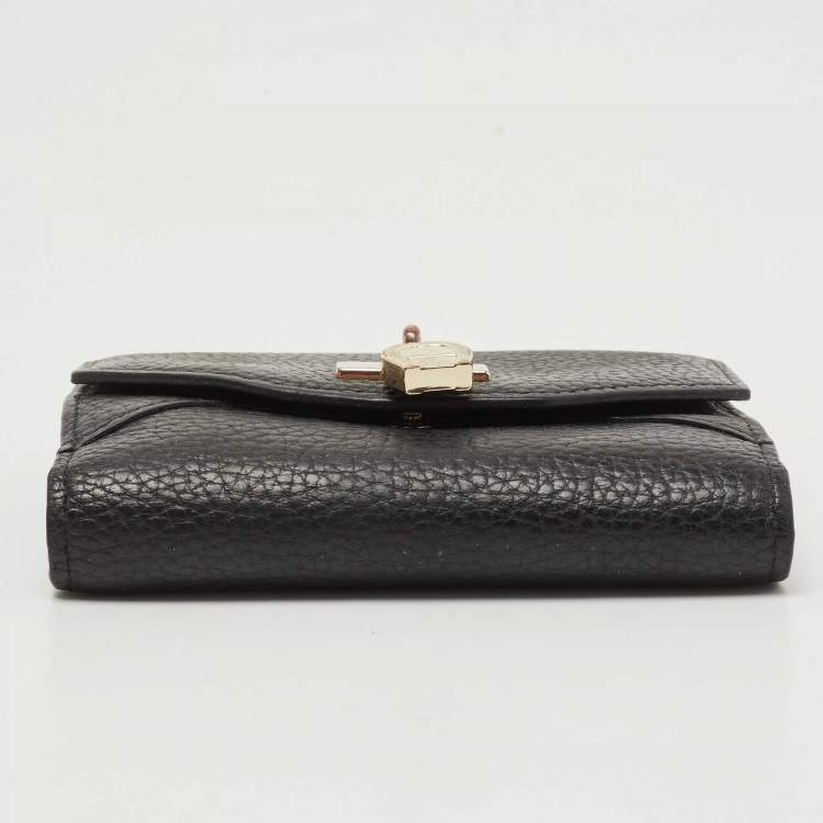 Pre Owned Aigner Black Leather Envelope Flap Compact Wallet
