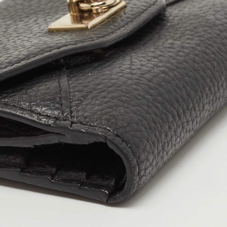 Pre Owned Aigner Black Leather Envelope Flap Compact Wallet