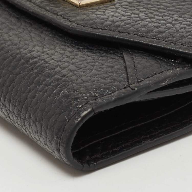 Pre Owned Aigner Black Leather Envelope Flap Compact Wallet