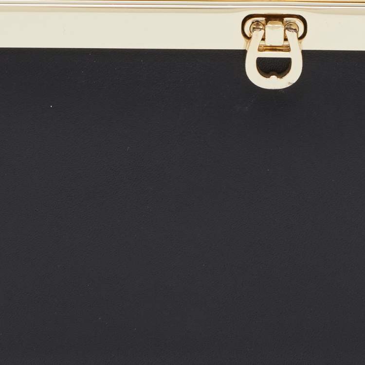 Pre Owned Aigner Black Leather Metal Frame Continental Wallet