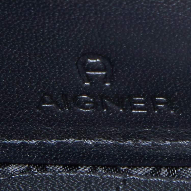 Pre Owned Aigner Black Leather Metal Frame Continental Wallet