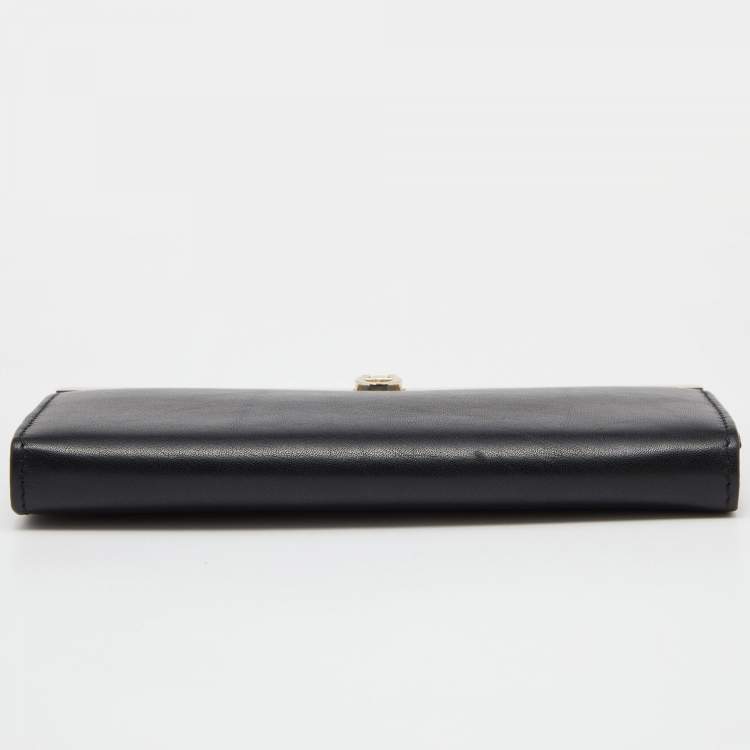 Pre Owned Aigner Black Leather Metal Frame Continental Wallet