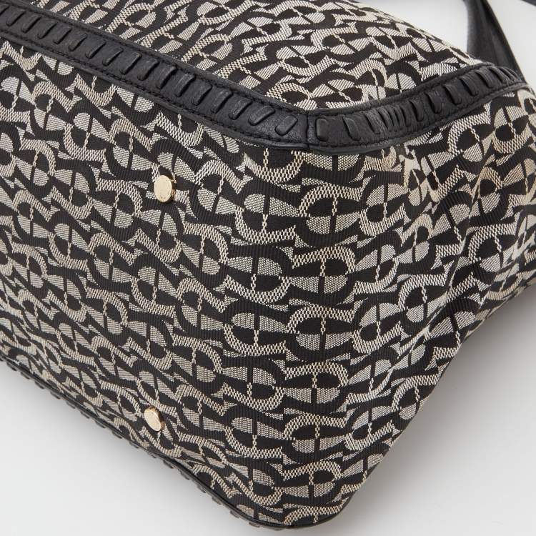 Pre Owned Aigner Grey/Black Signature Canvas and Leather Tote