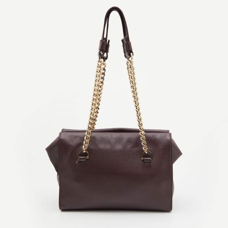 Pre Owned Aigner Burgundy Leather Chain Tote  