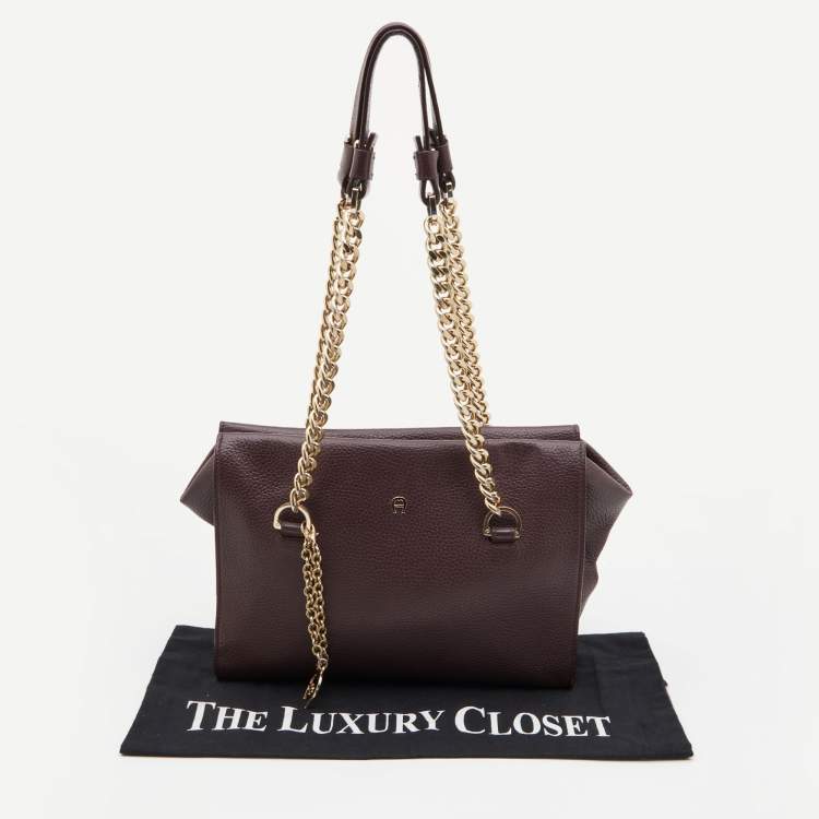 Pre Owned Aigner Burgundy Leather Chain Tote  