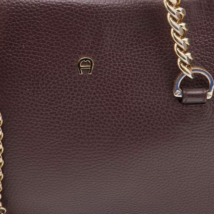 Pre Owned Aigner Burgundy Leather Chain Tote  