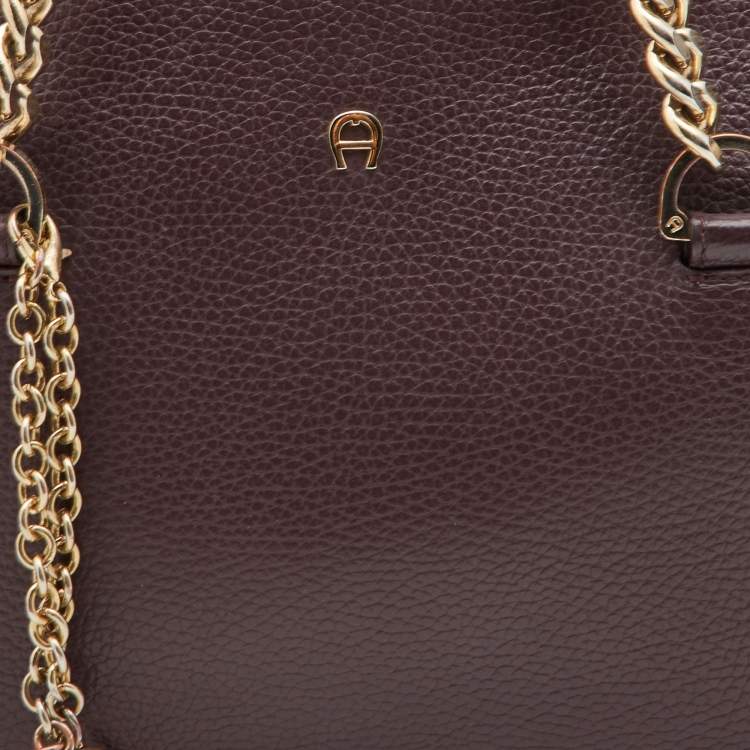 Pre Owned Aigner Burgundy Leather Chain Tote  