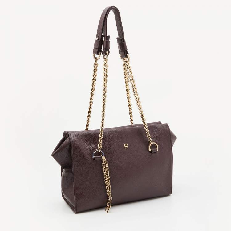 Pre Owned Aigner Burgundy Leather Chain Tote  