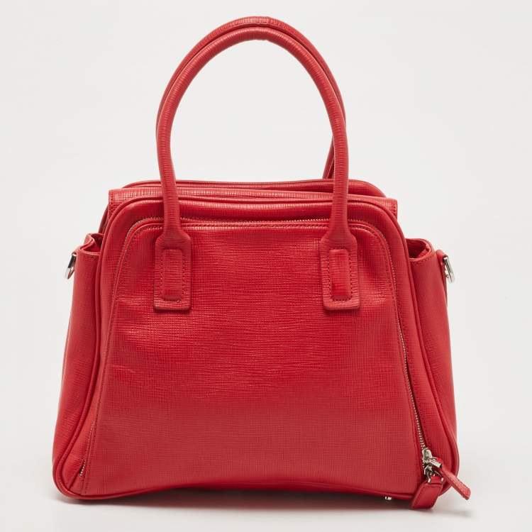 Pre Owned Aigner Red Leather Double Zip Satchel