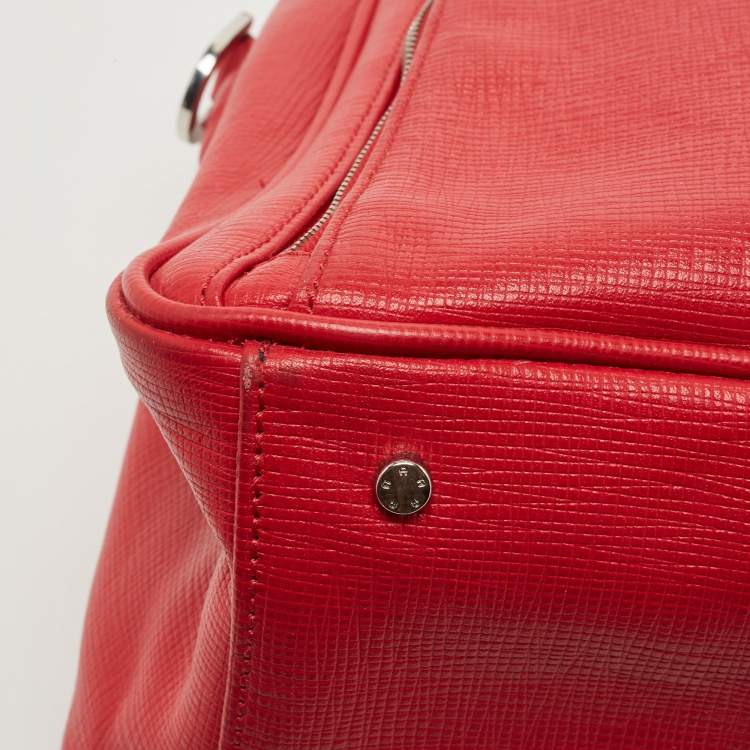Pre Owned Aigner Red Leather Double Zip Satchel
