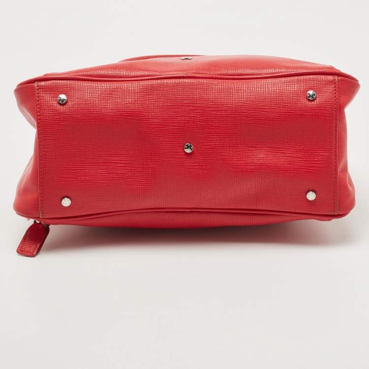 Pre Owned Aigner Red Leather Double Zip Satchel