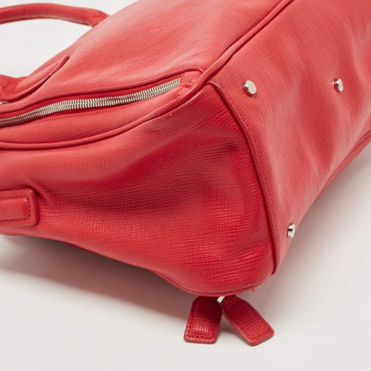 Pre Owned Aigner Red Leather Double Zip Satchel