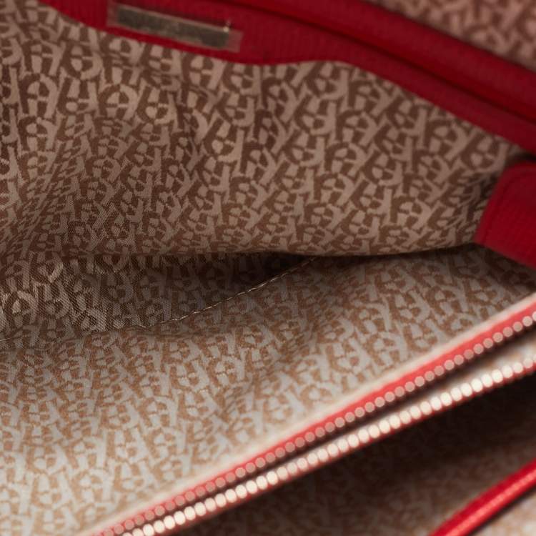 Pre Owned Aigner Red Leather Double Zip Satchel