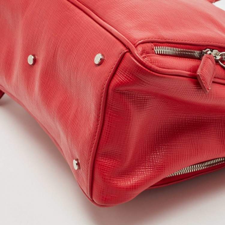Pre Owned Aigner Red Leather Double Zip Satchel
