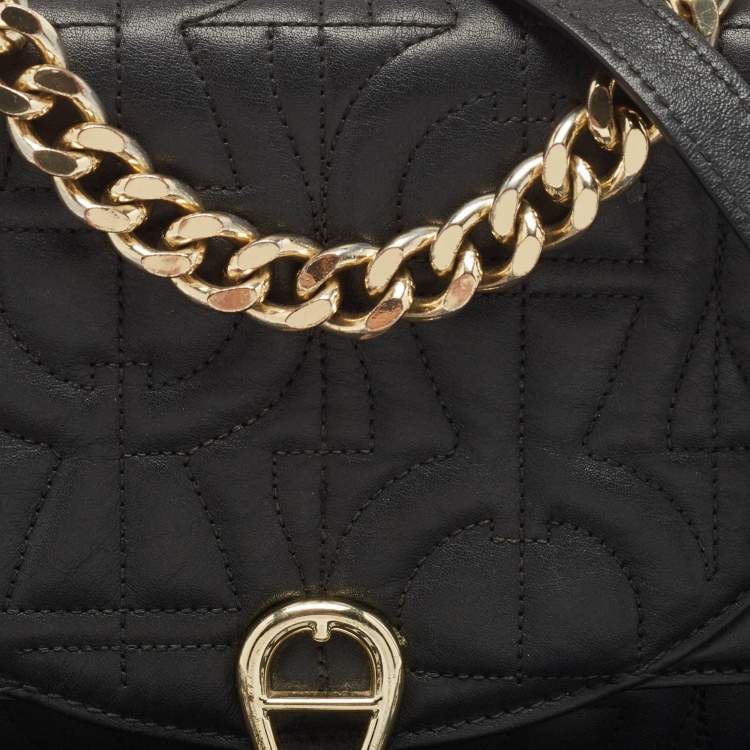 Pre Owned Aigner Black Quilted Leather Diadora Shoulder Bag