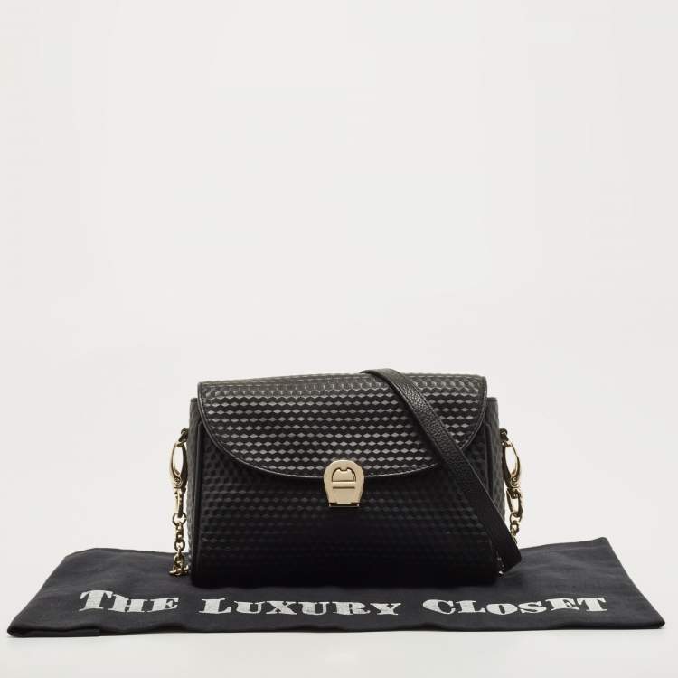 Pre Owned Aigner Black Embossed Leather Genoveva Crossbody Bag