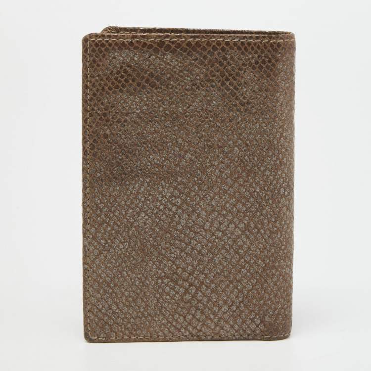 Pre Owned Aigner Brown Shimmer Snakeskin Embossed Leather Bifold Wallet