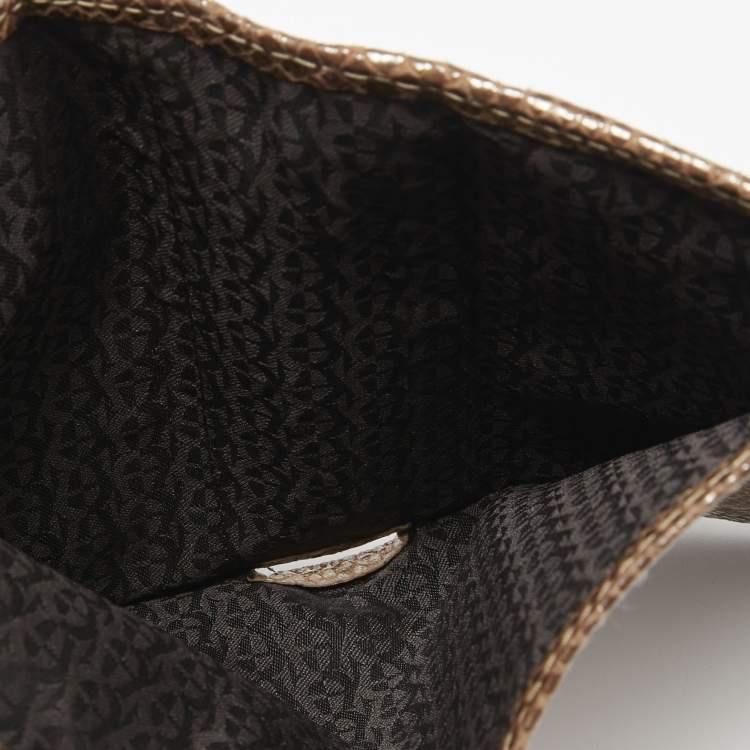 Pre Owned Aigner Brown Shimmer Snakeskin Embossed Leather Bifold Wallet
