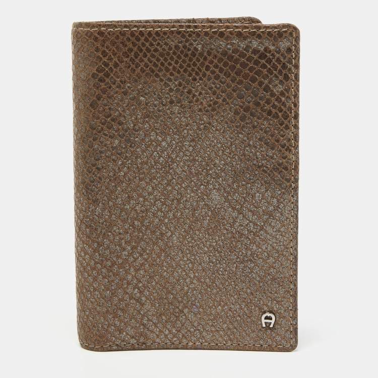 Aigner Brown Shimmer Snakeskin Embossed Leather Bifold Wallet