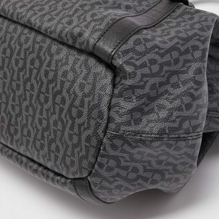 Pre Owned Aigner Black/Dark Grey Signature Coated Canvas and Leather Tote