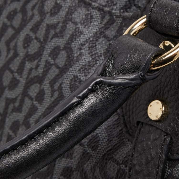 Pre Owned Aigner Black/Dark Grey Signature Coated Canvas and Leather Tote