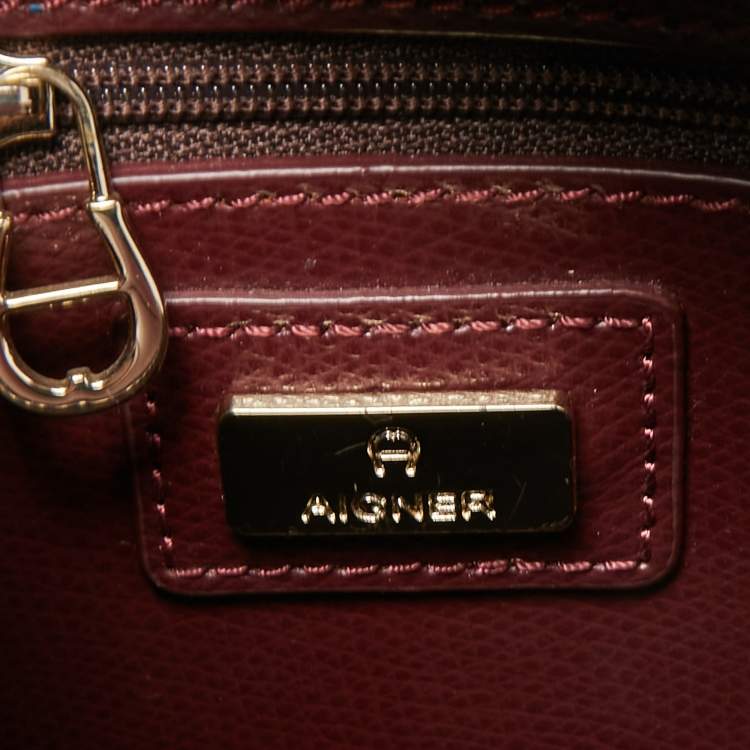 Pre Owned Aigner Burgundy Leather Carol Tote